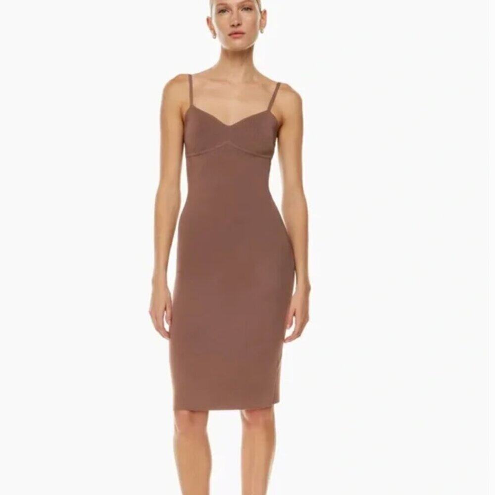 Aritzia Babaton Lariat Dress Size L Sold out Color Deep Taupe